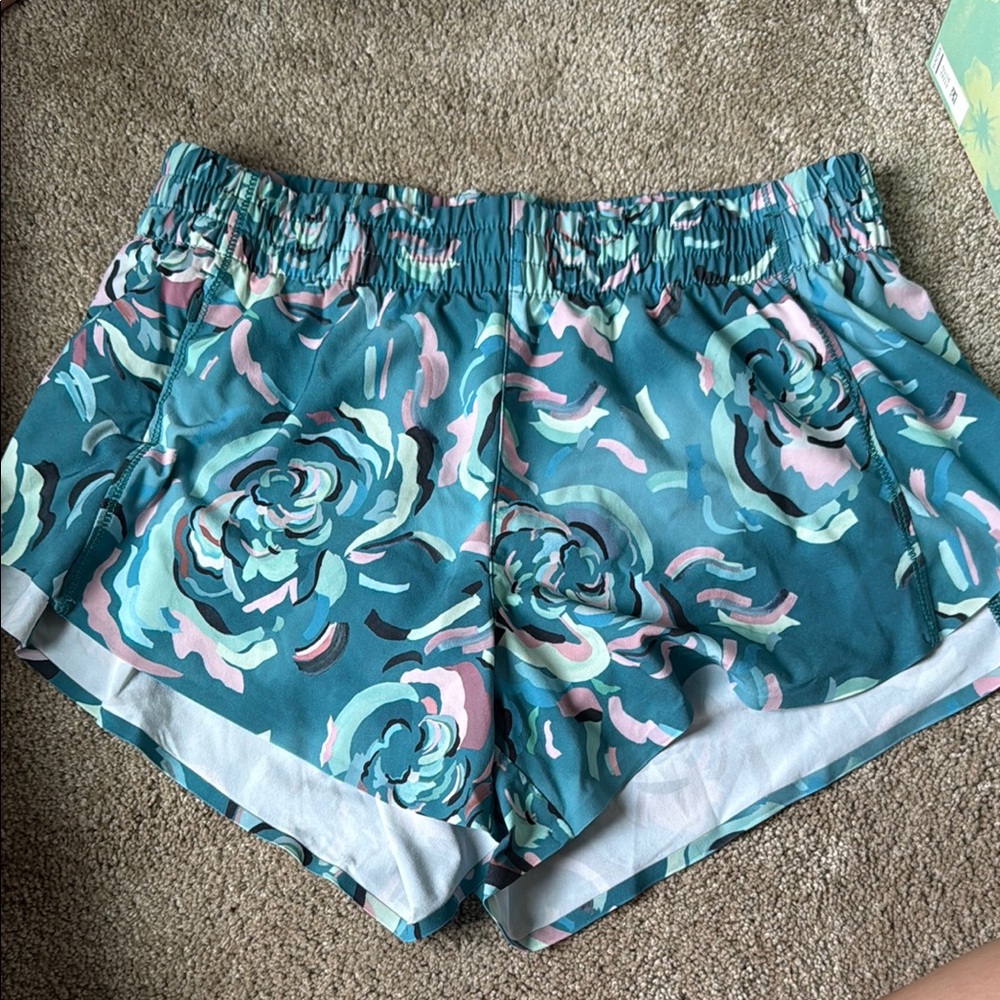 Athleta Teal and Pink Floral Athletic Shorts